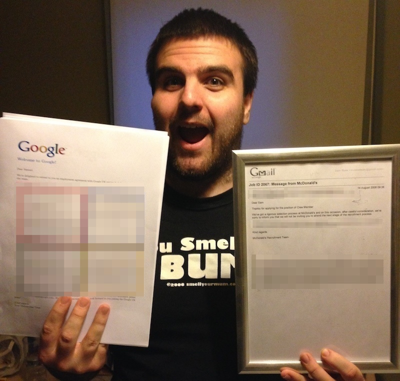 Google acceptance letter vs McDonald's rejection letter