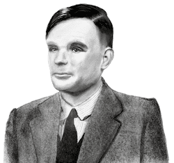 A pencil drawing of Alan Turing, drawn by the post author Sam Rose.