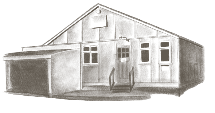 A drawing of Hut 8 at Bletchley Park.